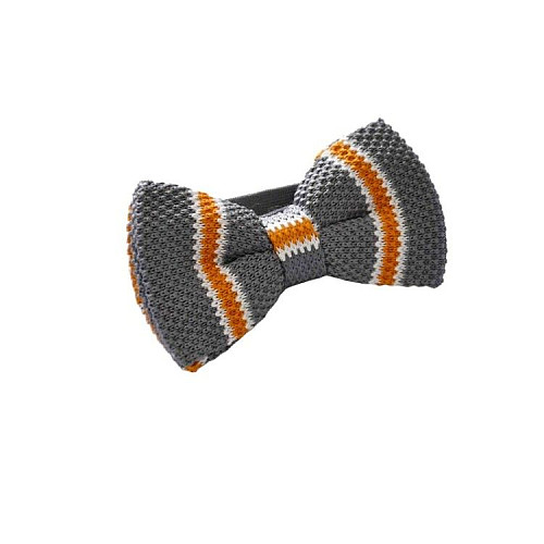 Галстук бабочка вязаная серая в желтую-белую полоску TK-22-18