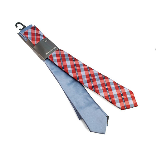 Набор галстуков 2в1 голубой,  красный в клетку CA-4008