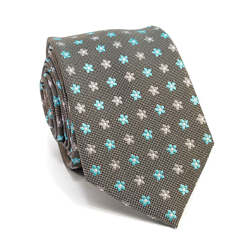 Набор галстуков 2в1, бирюзовый, серый с цветами CA-4011