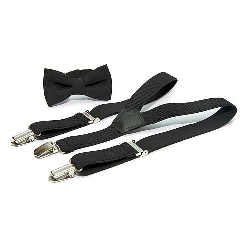 Детский набор черный однотонный Gofin подтяжки и бабочка ABD-14000