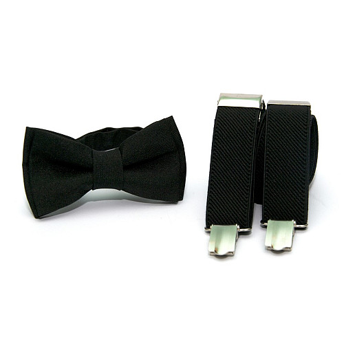 Детский набор черный однотонный Gofin подтяжки и бабочка ABD-14000