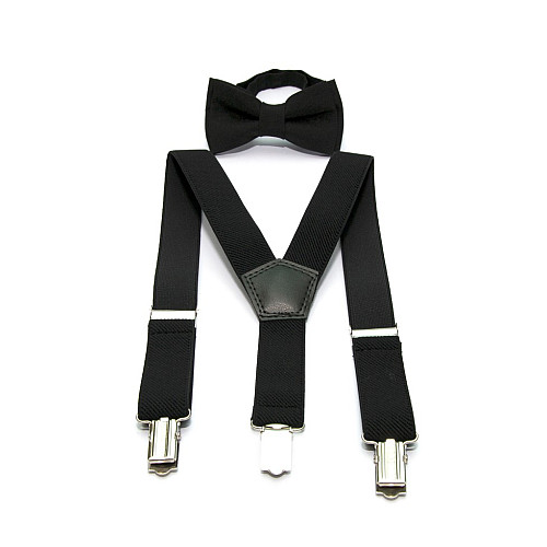 Детский набор черный однотонный Gofin подтяжки и бабочка ABD-14000