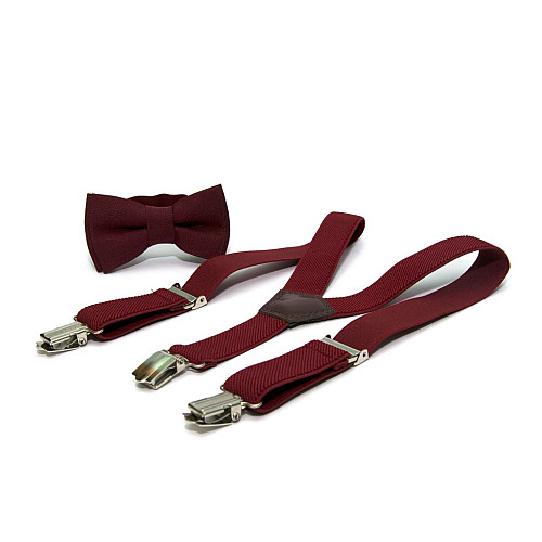Детский набор бордовый однотонный Gofin подтяжки и бабочка ABD-14001