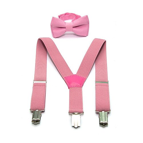Детский набор розовый однотонный Gofin подтяжки и бабочка ABD-14006