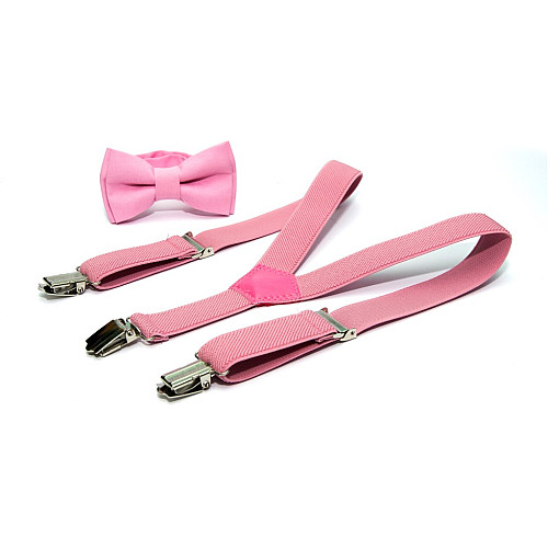 Детский набор розовый однотонный Gofin подтяжки и бабочка ABD-14006