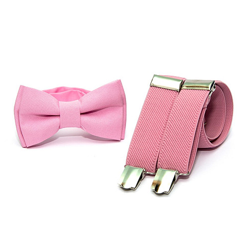 Детский набор розовый однотонный Gofin подтяжки и бабочка ABD-14006