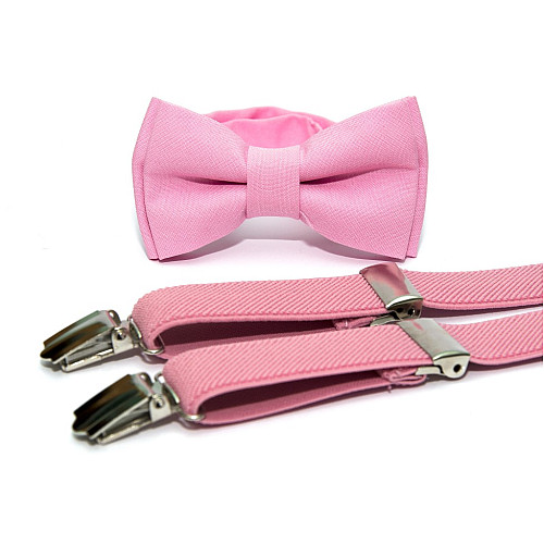 Детский набор розовый однотонный Gofin подтяжки и бабочка ABD-14006