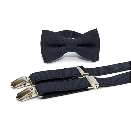 Детский набор темно-синий однотонный Gofin подтяжки и бабочка ABD-14007