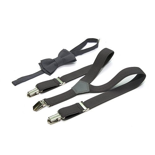 Детский набор Gofin темно-серый однотонный подтяжки и бабочка ABD-14009