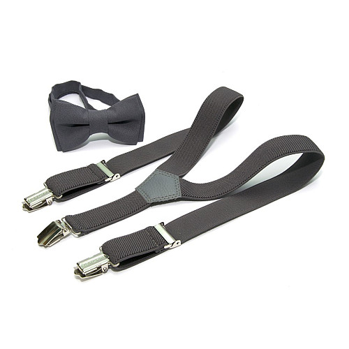 Детский набор Gofin темно-серый однотонный подтяжки и бабочка ABD-14009