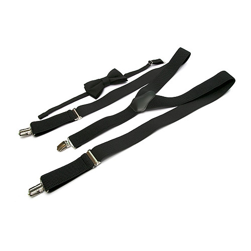 Набор черный однотонный Gofin подтяжки и бабочка ABP-12001