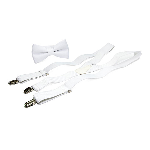Набор белый однотонный Gofin подтяжки и бабочка ABP-12002