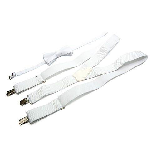 Набор белый однотонный Gofin подтяжки и бабочка ABP-12002