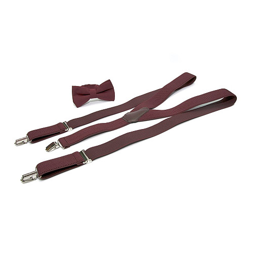 Набор бордовый однотонный Gofin подтяжки и бабочка ABP-12003