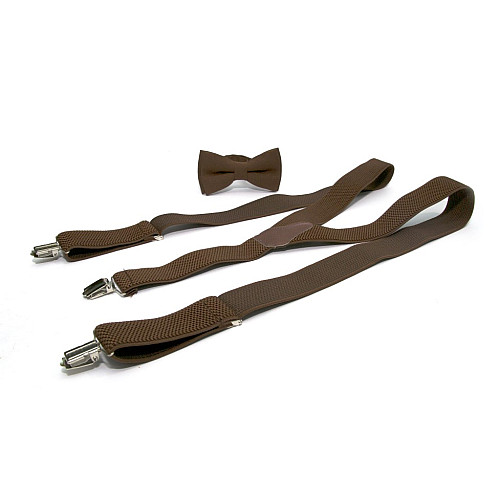 Набор коричневый однотонный Gofin подтяжки и бабочка ABP-12006