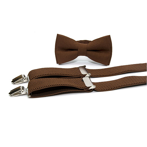 Набор коричневый однотонный Gofin подтяжки и бабочка ABP-12006