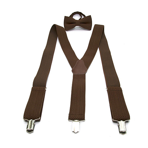 Набор коричневый однотонный Gofin подтяжки и бабочка ABP-12006