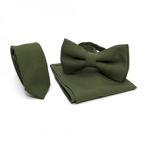 Набір Gofin 3 в 1 краватка, метелик, хустинка кольору хакі ABT-18000