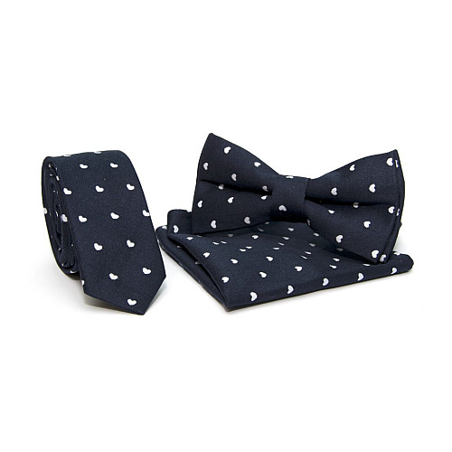 Синій набір з сердечками 3 в 1 краватка, метелик, хустинка ABT-18001