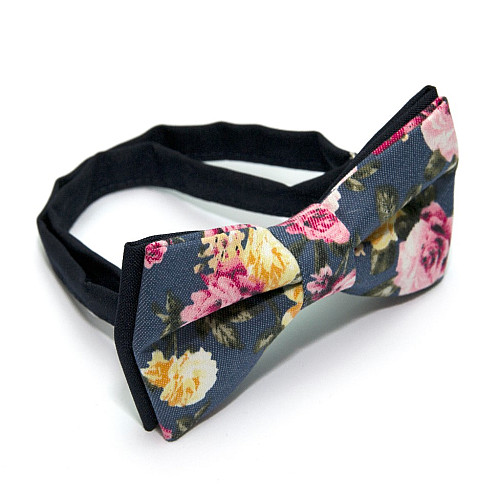 Галстук-бабочка Gofin темно синяя c цветами AB-7249