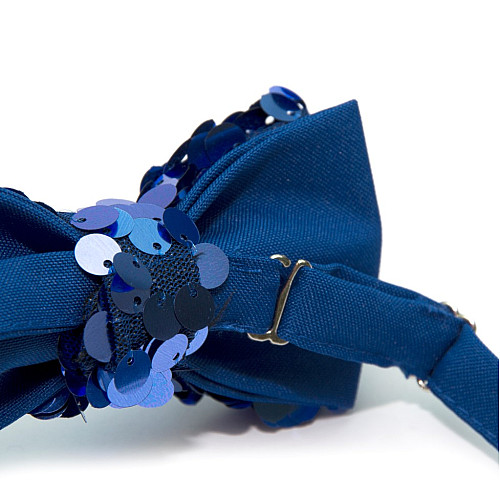 Синяя двухшаровая галстук-бабочка с пайетками Gofin AB-7272