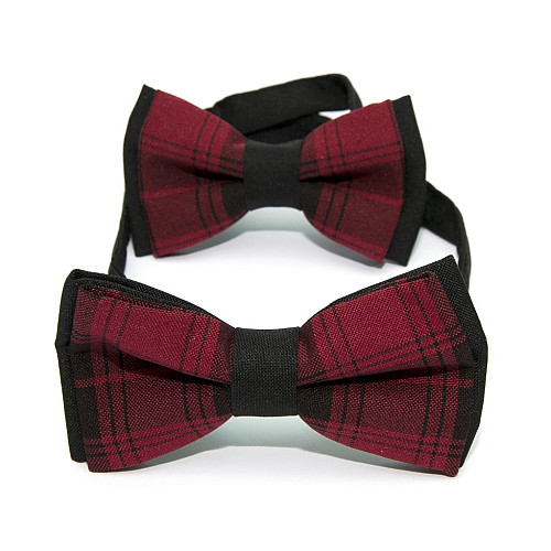 Набор 2 в 1 черно-бордовая в клетку класическая бабочка для отца и сына Gofin BNG-13022
