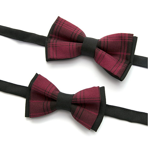 Набор 2 в 1 черно-бордовая в клетку класическая бабочка для отца и сына Gofin BNG-13022