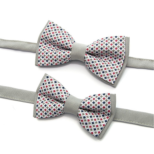 Набір 2 в 1 сірий з квадратиками класичний метелик для батька та сина Gofin BNG-13034