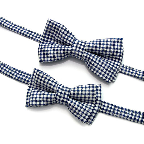 Набір 2 в 1 біло-синій з квадратиками класичний метелик для батька та сина Gofin BNG-13035