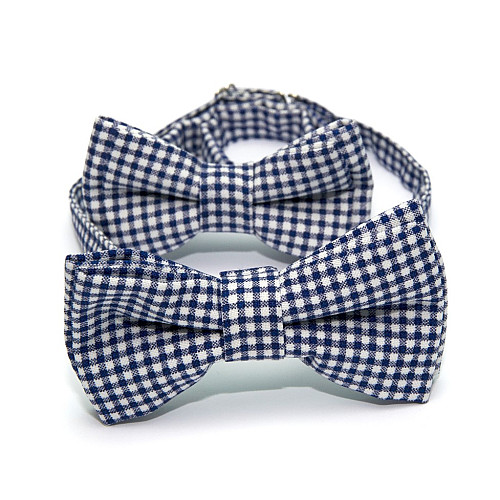 Набір 2 в 1 біло-синій з квадратиками класичний метелик для батька та сина Gofin BNG-13035