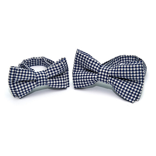 Набір 2 в 1 біло-синій з квадратиками класичний метелик для батька та сина Gofin BNG-13035