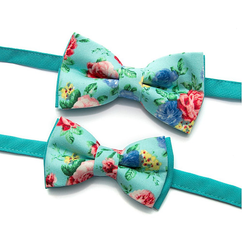 Набір 2 в 1 бірюзовий з квітами класичний метелик для батька та сина Gofin BNG-13037