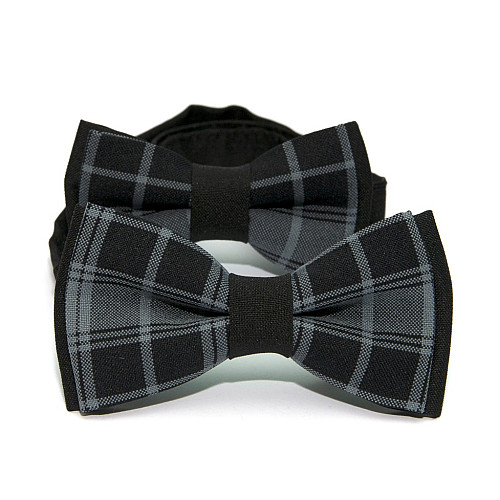 Набор 2 в 1 черно-серая бабочка Gofin в клетку для отца и сына BNG-13039