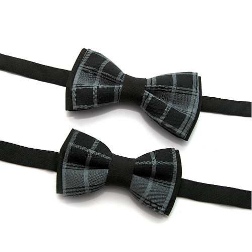 Набор 2 в 1 черно-серая бабочка Gofin в клетку для отца и сына BNG-13039