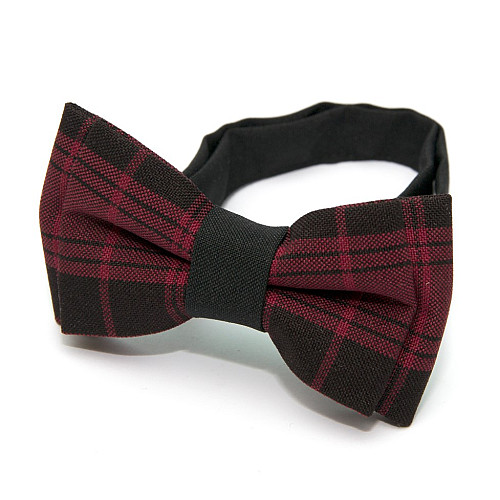 Дитячий краватка метелик Gofin бордовий в чорну клітинку DGB-2632