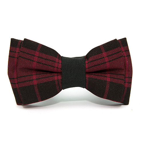 Дитячий краватка метелик Gofin бордовий в чорну клітинку DGB-2632