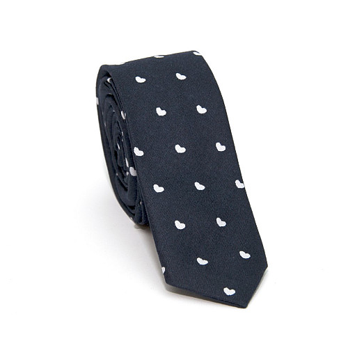 Синий узкий галстук Gofin с сердечками GDG-0023