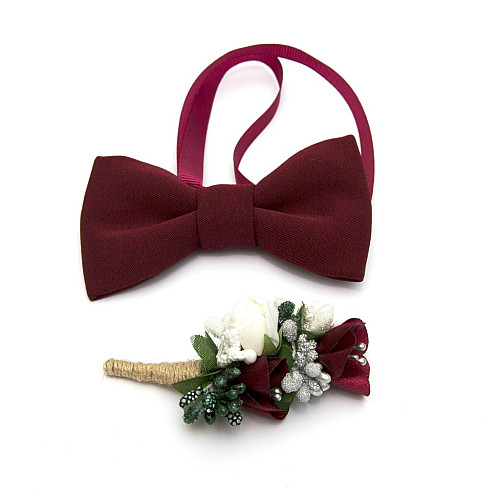 Бордовый набор Gofin 2 в 1 бабочка и бутоньерка GFO-16003