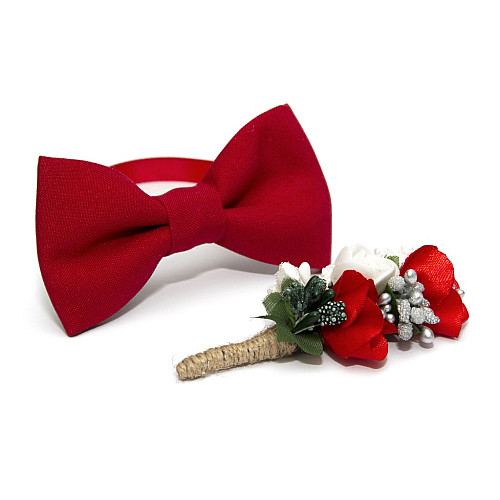 Красный набор Gofin 2 в 1 бабочка и бутоньерка GFO-16009