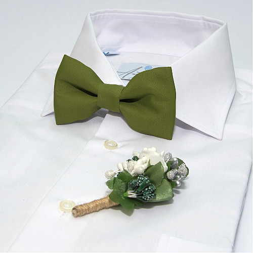 Білий набір Gofin 2 в 1 метелик та бутоньєрка хакі GFO-16013