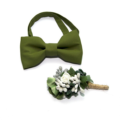 Білий набір Gofin 2 в 1 метелик та бутоньєрка хакі GFO-16013