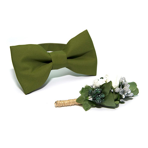 Білий набір Gofin 2 в 1 метелик та бутоньєрка хакі GFO-16013