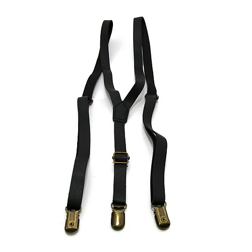 Эко кожаные подтяжки Gofin узкие черные 1,5 см PBK-33000