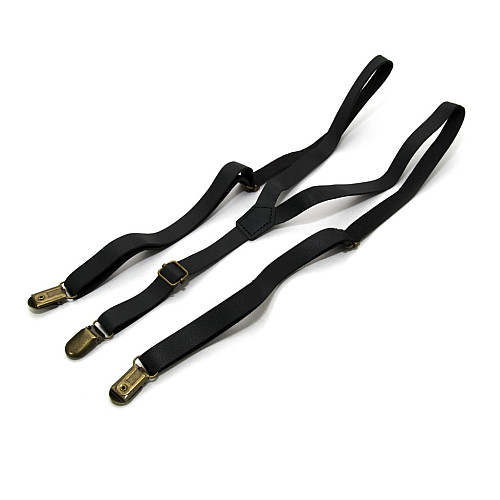 Эко кожаные подтяжки Gofin узкие черные 1,5 см PBK-33000