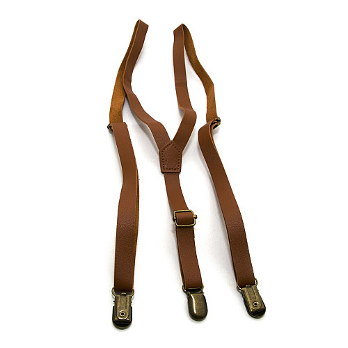 Еко шкіряні підтяжки Gofin вузькі світло-коричневі 1,5 см PBK-33001