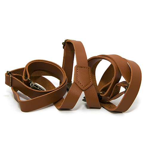 Еко шкіряні підтяжки Gofin вузькі світло-коричневі 1,5 см PBK-33001