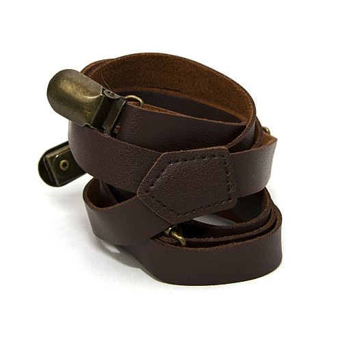 Эко кожаные подтяжки Gofin узкие темно-коричневые 1,5 см PBK-33002