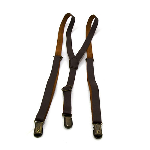 Эко кожаные подтяжки Gofin узкие темно-коричневые 1,5 см PBK-33002