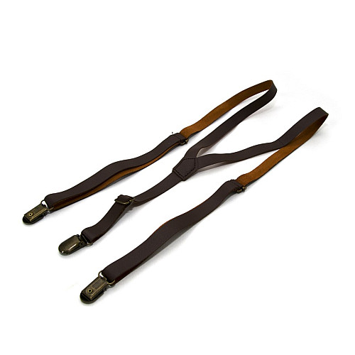 Эко кожаные подтяжки Gofin узкие темно-коричневые 1,5 см PBK-33002