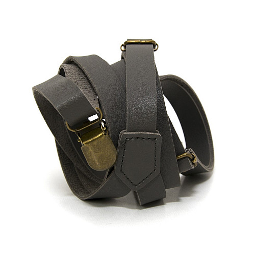 Эко кожаные подтяжки Gofin узкие темно-серые 1,5 см PBK-33003